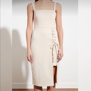 🩵Beige Side Tie Slit Midi Dress Size EU 38